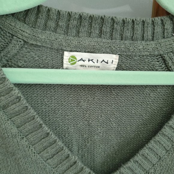 AKINI 100% Cotton V-Neck Knit Sweater, XL (Green) - Picture 3 of 7